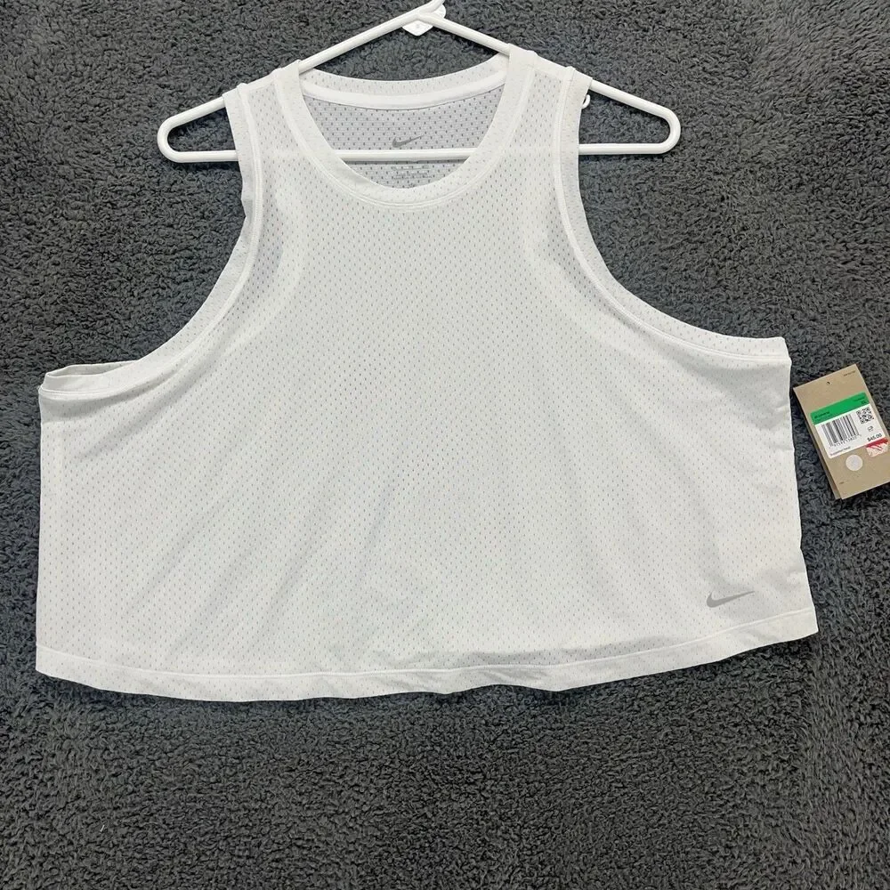 Nike Cropped Tank Top Womens XL Extra Large White Sleeveless Dri Fit Mesh New